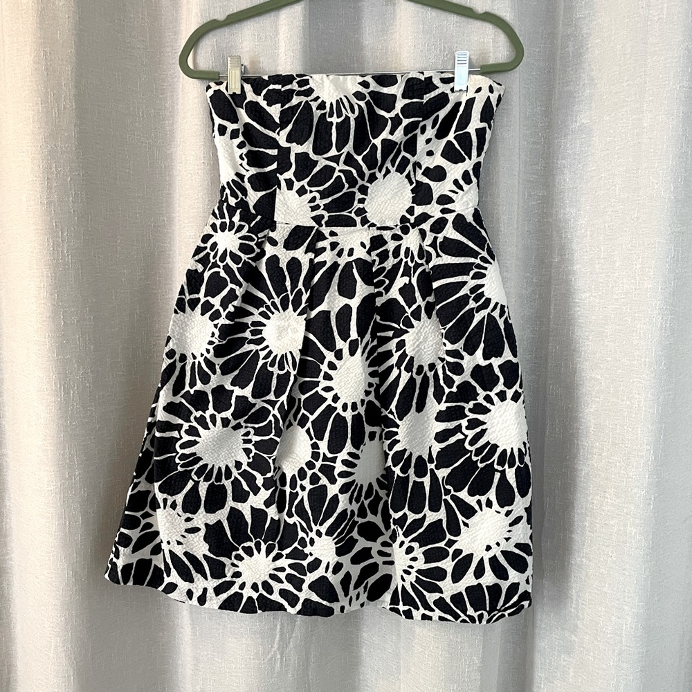 Navy & White Strapless J Crew Dress with Floral Pattern